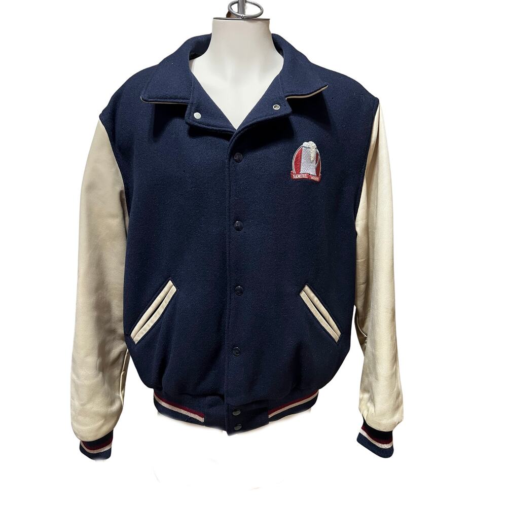 Vintage Samuel Adams Dehen Jacket Wool Leather Slvs Back Logo Letterman Size XL